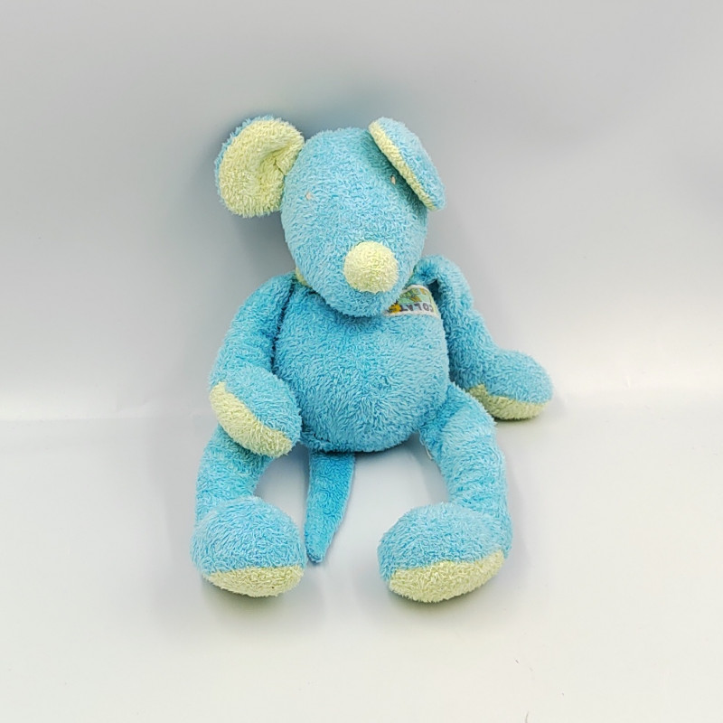 Doudou souris bleu vert TARTINE ET CHOCOLAT