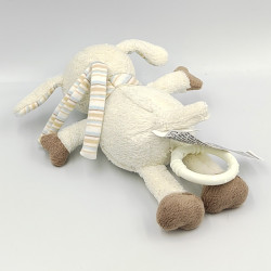Doudou musical mouton blanc beige bleu rayé BABY CLUB