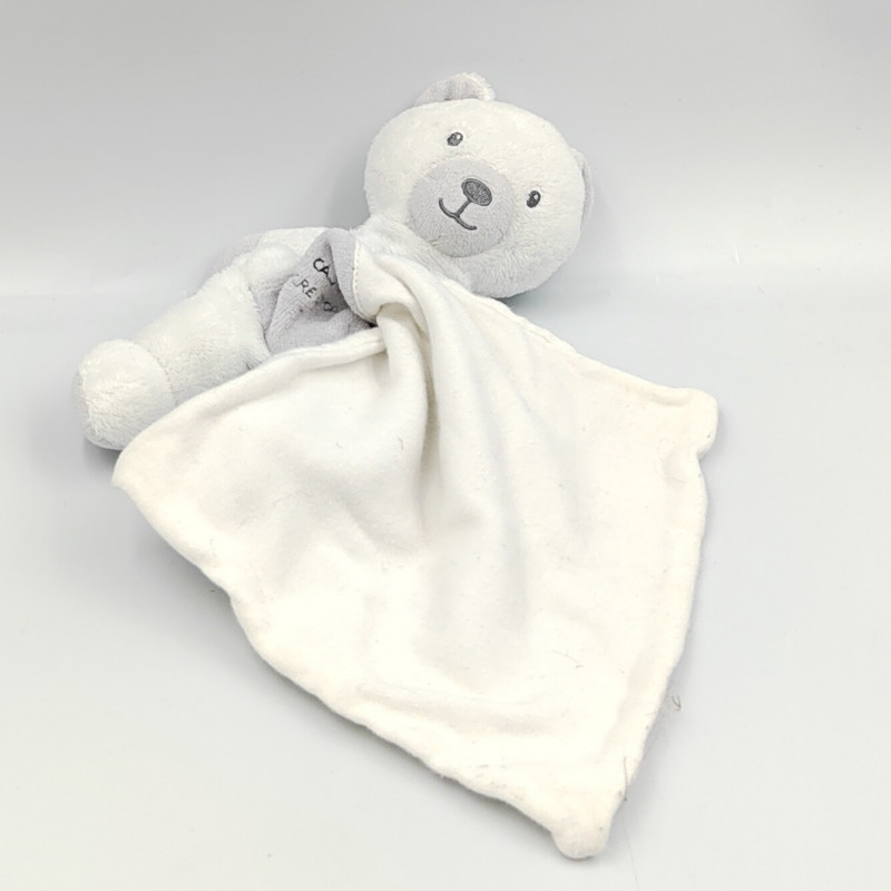 Doudou ours blanc gris mouchoir Cajou SUCRE D'ORGE
