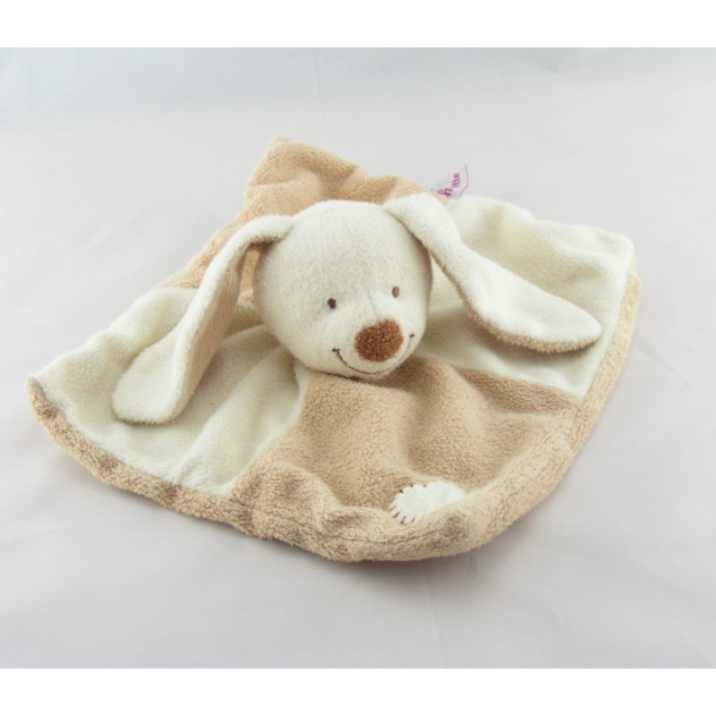 Doudou plat carré lapin bleu vert coeur POMMETTE