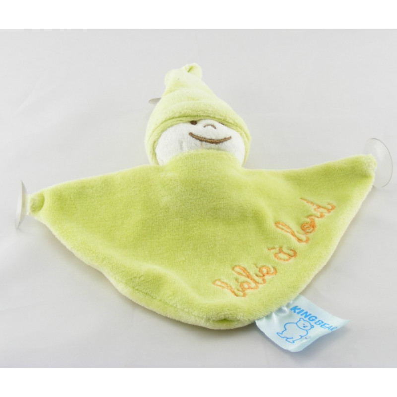 Doudou plat bébé à bord lutin jaune ventouses KING BEAR 