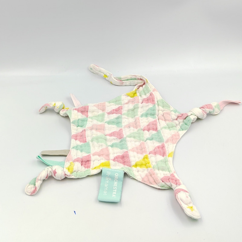 Doudou plat étoile blanc rose vert jaune triangles lange ORCHESTRA PREMAMAN