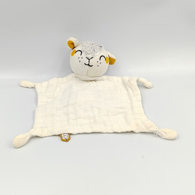Doudou plat agneau mouton blanc orange gris DPAM