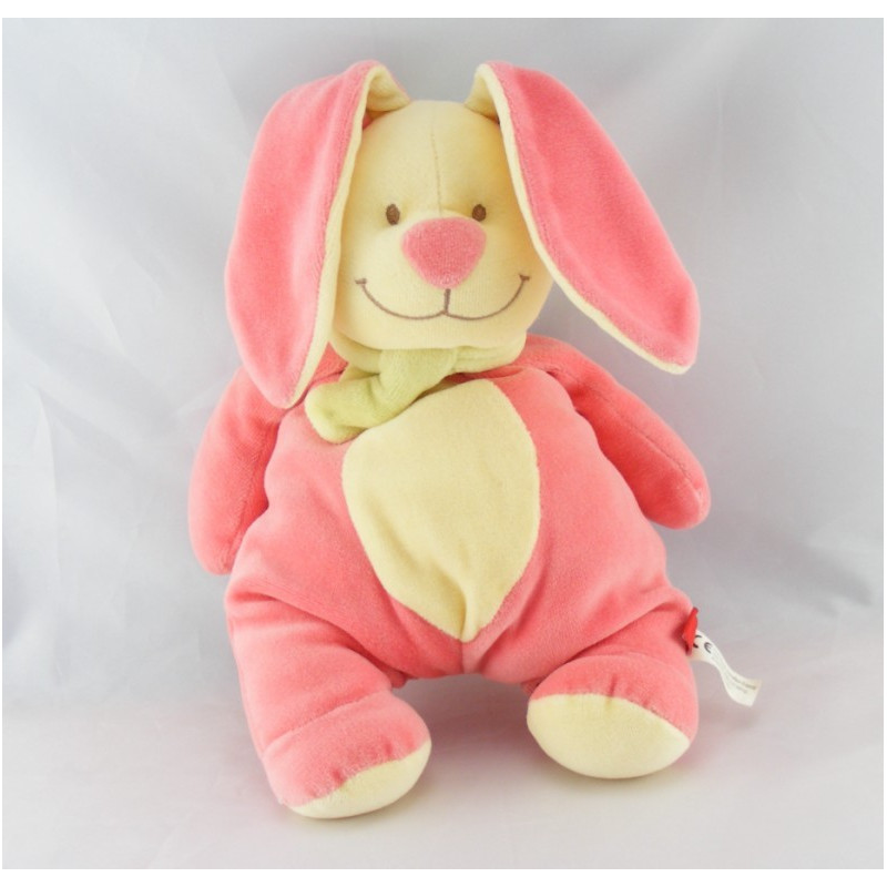 Doudou lapin rose foulard vert TEX  30 cm