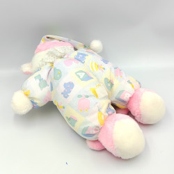 Ancienne peluche ours blanc rose bleu jouets chaussons pantoufles lapin