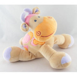 Doudou girafe vache beige taches orange rose NATTOU NEUF