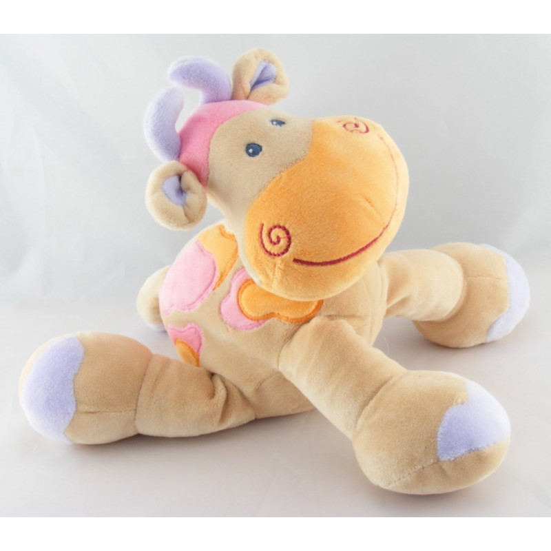 Doudou girafe vache beige taches orange rose NATTOU NEUF