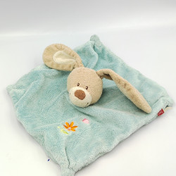 Doudou plat carré lapin bleu fleur papillon TEX