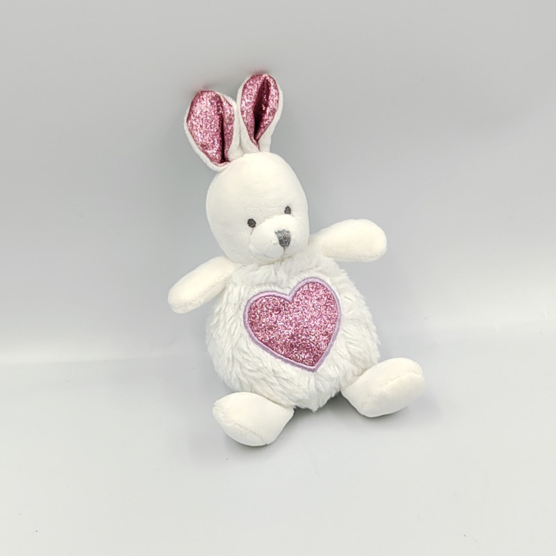 Doudou lapin blanc rose coeur ENESCO