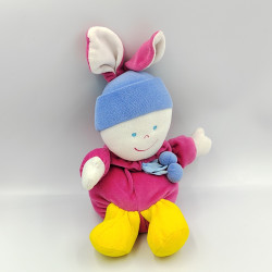 DOUDOU LAPIN ROSE JAUNE BONNET BLEU GIPSY