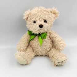 Doudou peluche ours beige noeud vert LA GRANDE RECRE