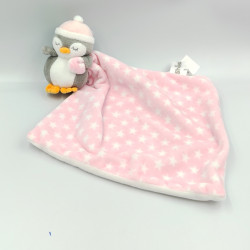 Doudou pingouin gris rose blanc étoiles mouchoir SHIMA