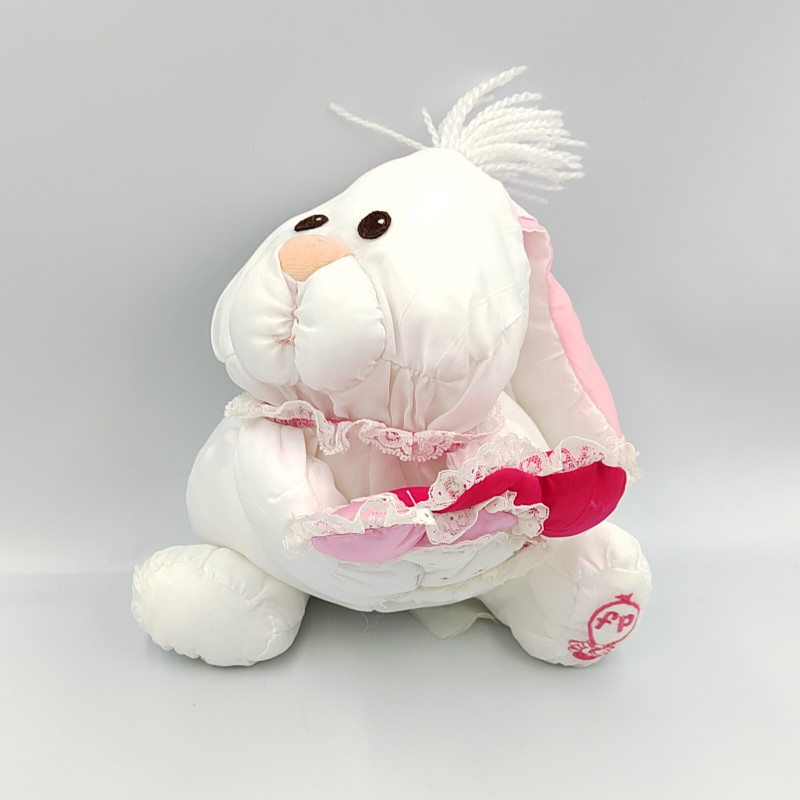 Peluche Puffalump lapin blanc rose coeurs FISHER PRICE 1988