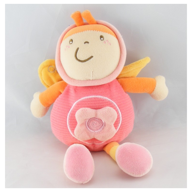 Doudou plat rond abeille papillon rose orange CHICCO