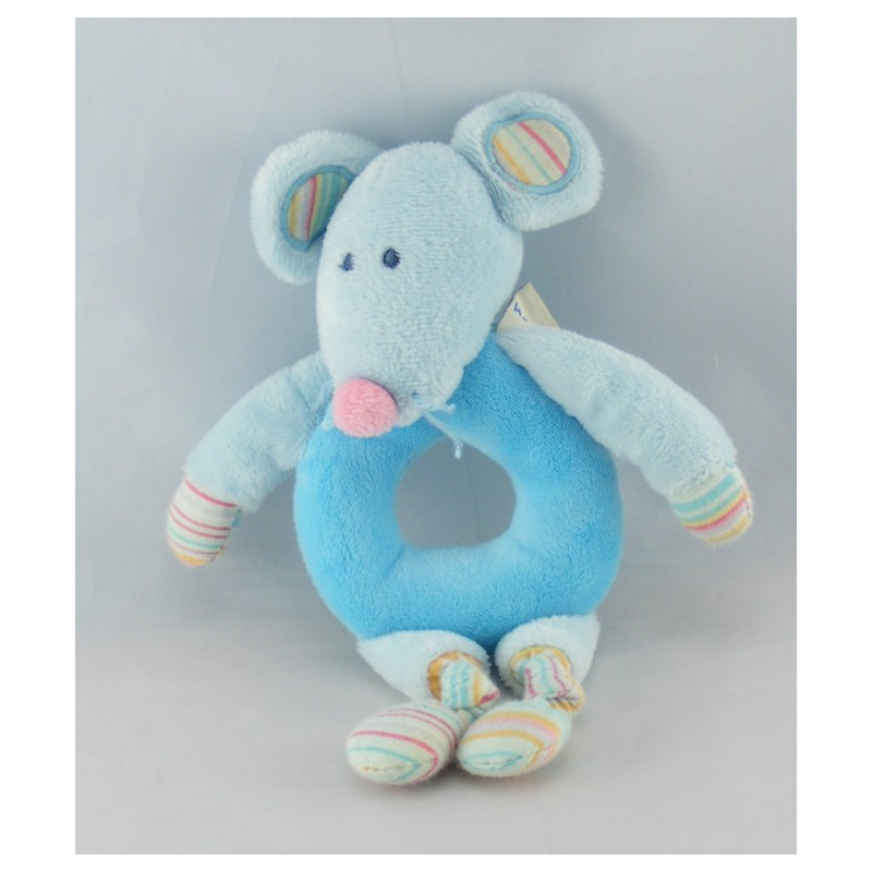 Doudou hochet anneau souris bleu BOUT'CHOU BOUTCHOU