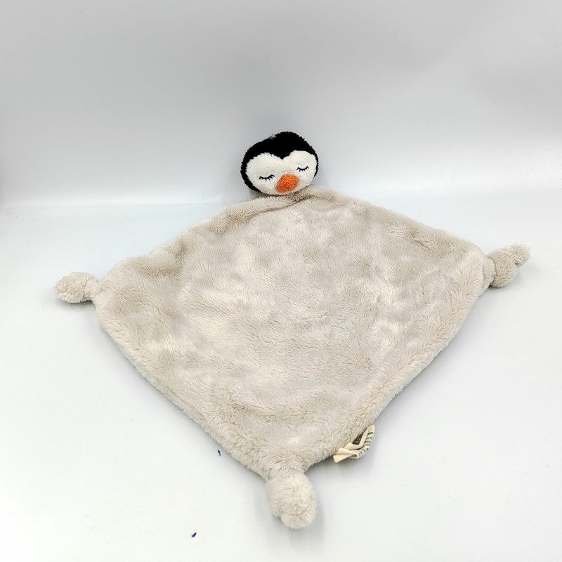 Doudou plat pinguoin manchot gris noir NATURE PLANET