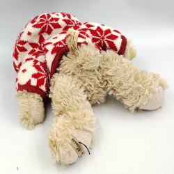 Peluche ours beige gilet laine rouge blanc LOUISE MANSEN