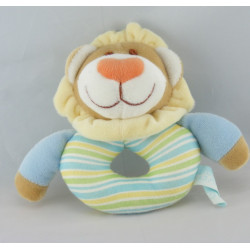 Doudou plat hochet lapin blanc bleu KIMBALOO