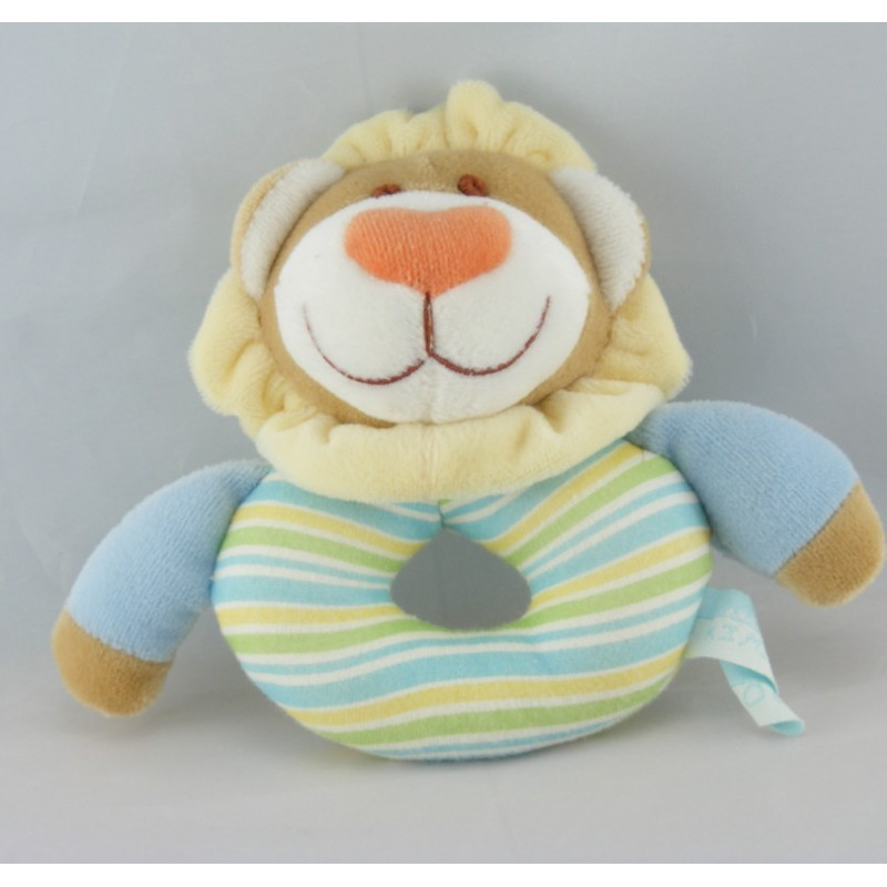 Doudou plat hochet lapin blanc bleu KIMBALOO