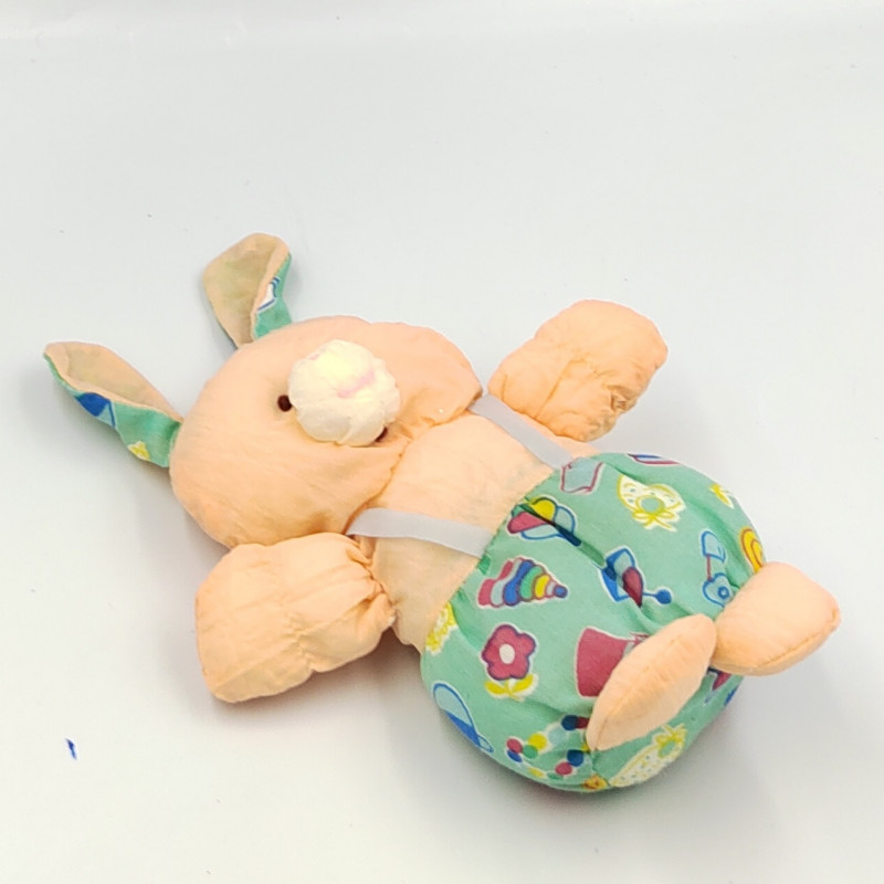 Mini peluche Puffalump lapin beige rose salopette bleu