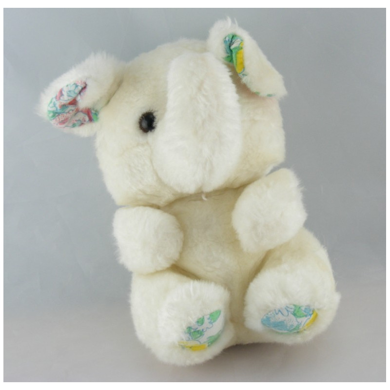 Doudou Peluche lapin blanc bleu hochet BOULGOM 