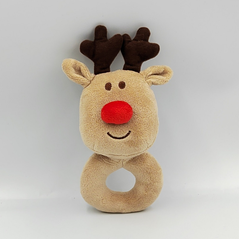Doudou hochet cerf elan renne marron rouge ORCHESTRA PREMAMAN