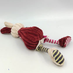 Doudou lapin rouge rose vert rayé Côtelé HISTOIRE D'OURS
