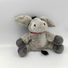 Doudou peluche Ane gris noir noeud rouge