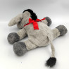 Doudou peluche Ane gris noir noeud rouge