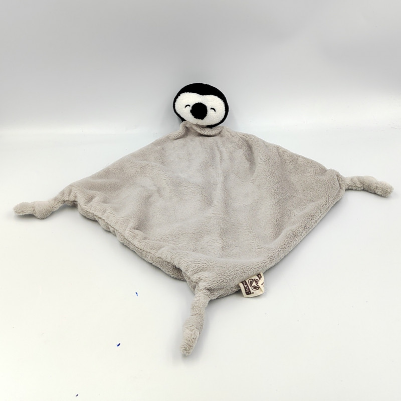 Doudou plat pinguoin manchot gris noir NATURE PLANET