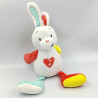 Doudou lapin blanc rouge jaune bleu coeur AUCHAN BABY