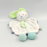 Doudou plat lapin blanc bleu vert gris SUCRE D'ORGE