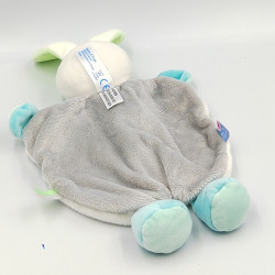 Doudou plat lapin blanc bleu vert gris SUCRE D'ORGE