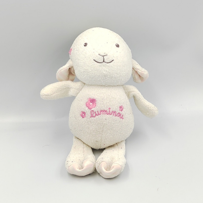 DOUDOU LUMINOU MOUTON AGNEAU ROSE AVEC MOUCHOIR JEMINI