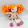 Doudou poupée nattes oranges tenue rose fleurs Nicotoy Monoprix