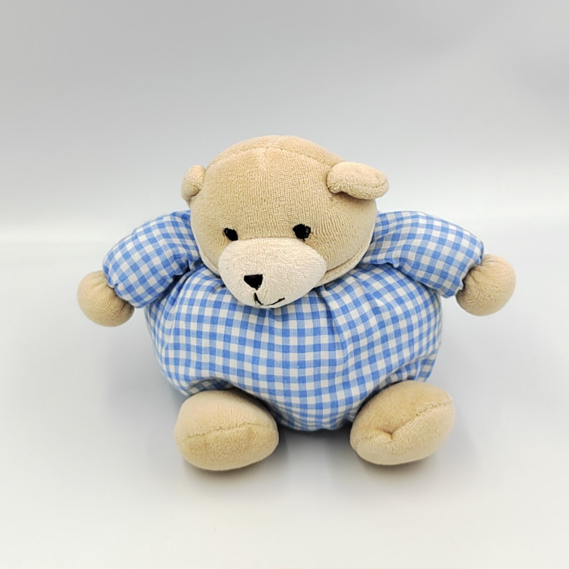 Doudou ours boule beige bleu vichy MGM