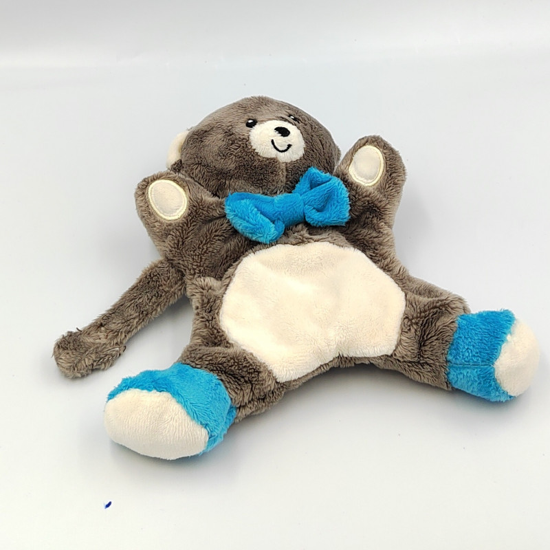 Doudou semi plat ours marron bleu blanc pois dBb REMOND