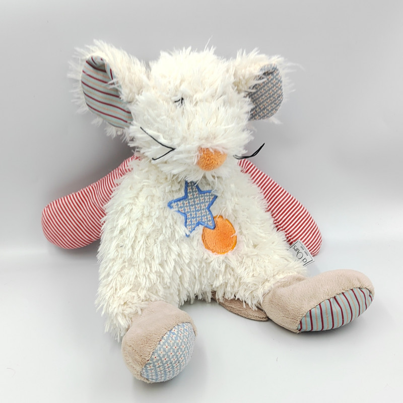 Doudou souris blanche bleu rouge Artychou HISTOIRE D'OURS