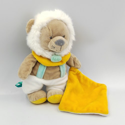 Doudou lion beige blanc jaune bleu Matou Maxou mouchoir BABY NAT