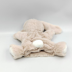 Doudou marionnette lapin beige blanc tout doux TEX