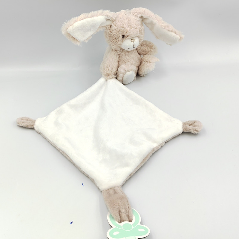 Doudou lapin beige blanc tout doux mouchoir TEX