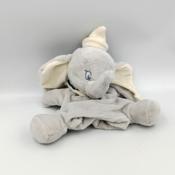 Doudou plat marionnette Dumbo l'éléphant gris col blanc bleu DISNEY BABY