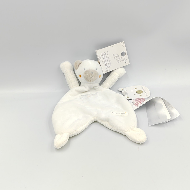 Doudou plat ours blanc gris bébé d'amour SERGENT MAJOR