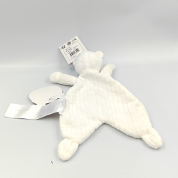 Doudou plat ours blanc gris bébé d'amour SERGENT MAJOR