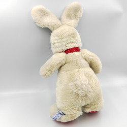 Peluche lapin beige rayé bmleu noeud rouge JACADI