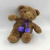 Peluche ours marron écharpe carreaux bleu ID COM