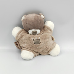 Doudou semi plat ours beige marron blanc couronne NATTOU