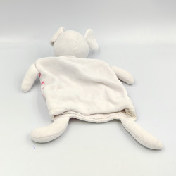 Doudou plat marionnette souris blanche rose rayé AUCHAN