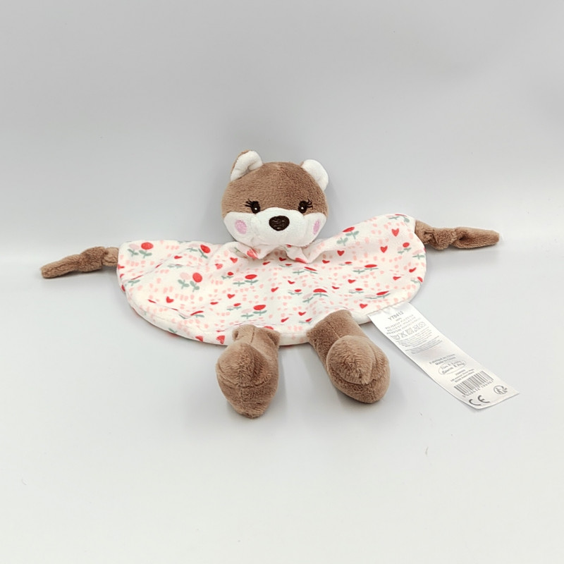 Doudou plat renard marron blanc fleurs TOM & KIDDY TOMKIDS