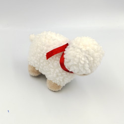 Peluche mouton blanc beige ruban rouge